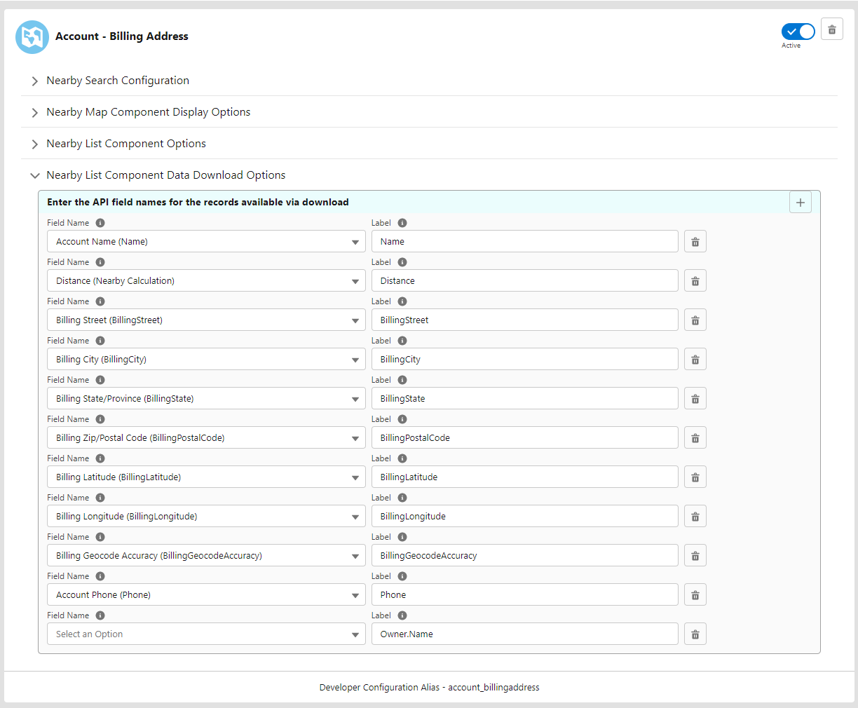 Nearby List Component Data Options