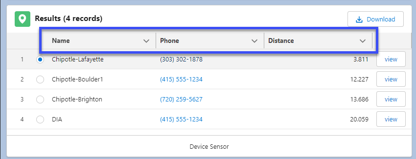 Nearby List Column Example