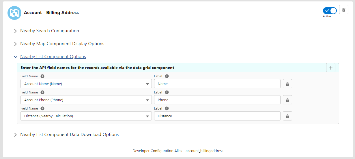 Nearby List Component Options