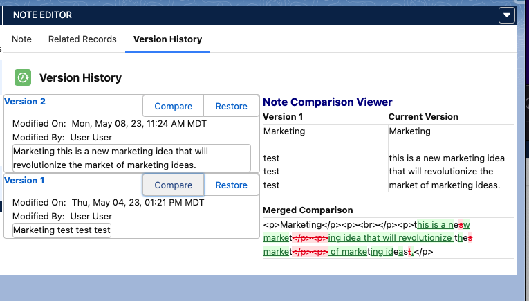 Version History Compare