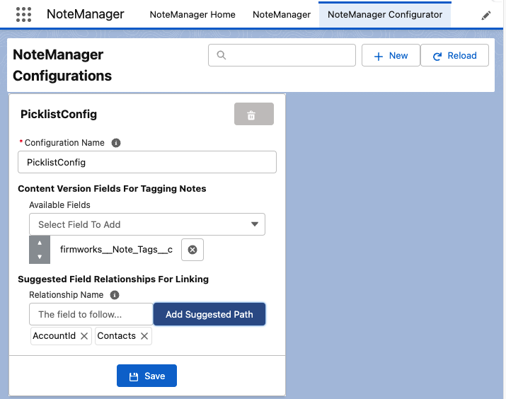 Quick Start Configuration Fields