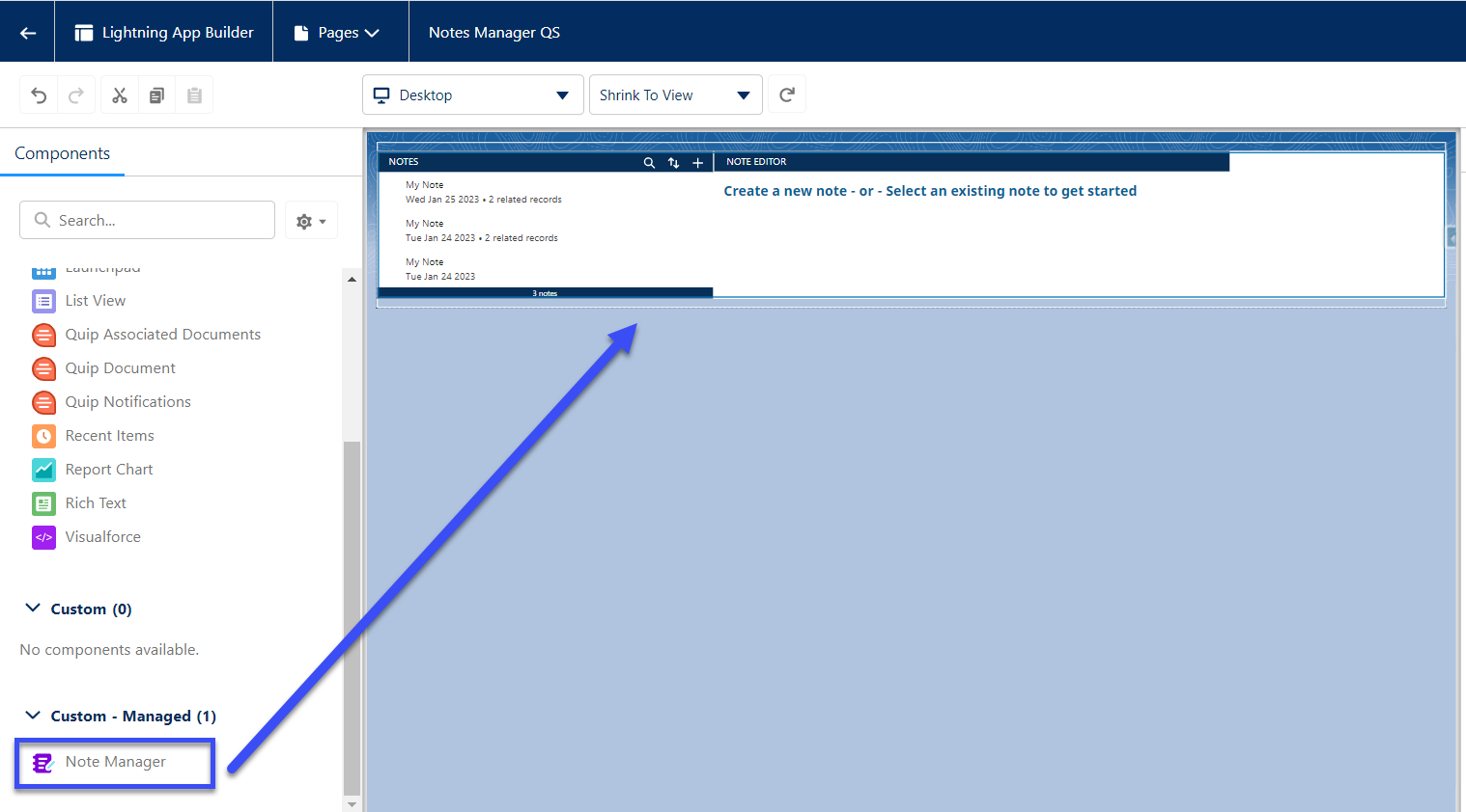 Quick Start Component Setup Lightning App